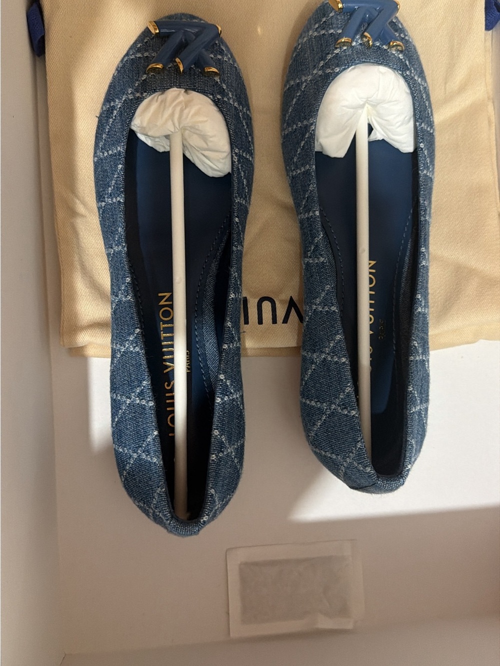 Louis Vuitton Denim Quilted Blue Ballet Flat with Gold Hardware - Picture 2 of 2